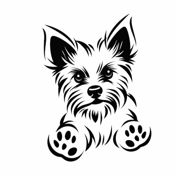 Abstract Schwarz-Weiß-Zeichnung von Yorkshire Terrier-Pfoteabdrücken