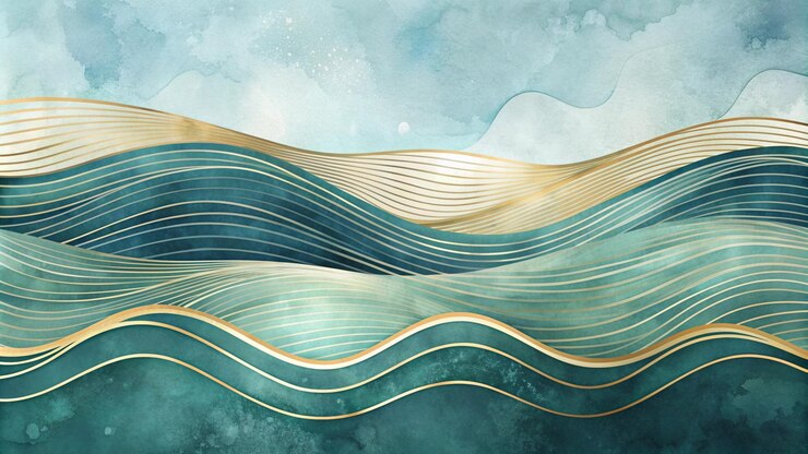Foto abstract teal e gold wave pattern (patrão de ondas de teal e ouro)