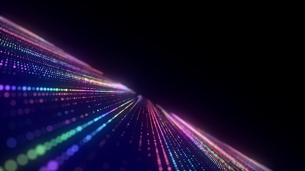 Abstract texture with circles Matrix background Motion dots in cyberspace Halftone illustration Technology background with data algorithms Hacked security particles pattern 3D rendering