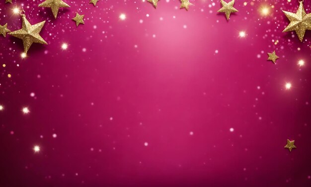 Abstract Weihnachtsbanner-Hintergrund Kleine glänzende Glittersterne auf magenta-rosa Hintergrund mit bo