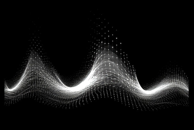 Foto abstract white digitale dynamische wassertropfenwelle auf dunklem hintergrund