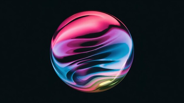 Abstracta burbuja de jabón ondulada de tonos multicolores sobre un fondo negro