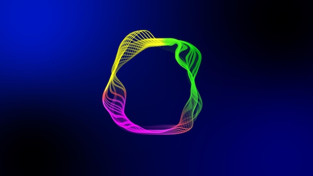 Abstracta onda de neón colorida animada en un fondo azul oscuro