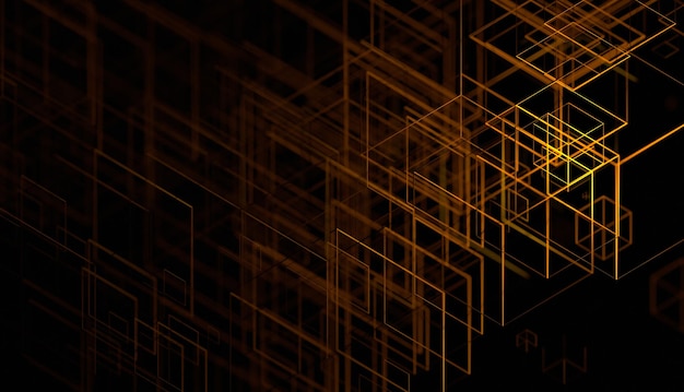 Abstracto 3d render diseño de fondo futurista con líneas naranjas