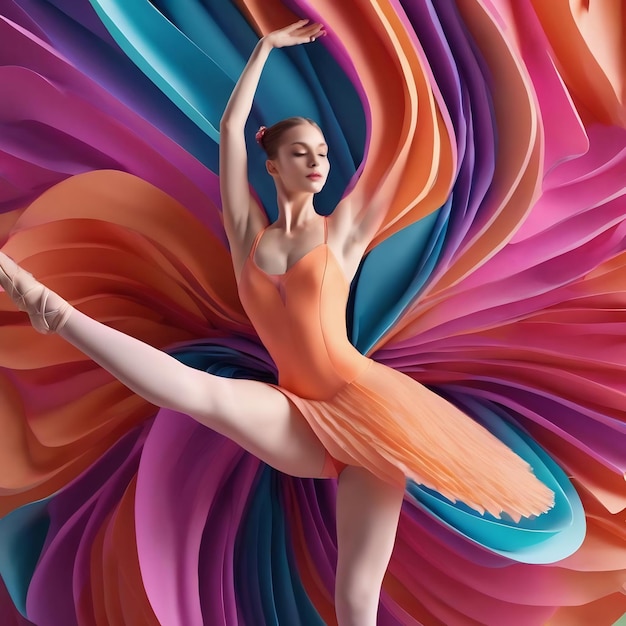 Abstracto 3d renderizar extrusiones curvas de bailarina en colores pastel vívidos