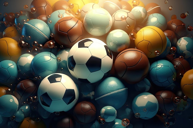 Abstracto 3D con variadas bolas deportivas en armonía IA generativa