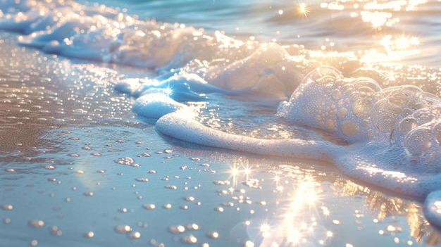 Abstracto aéreo playa de arena reluciente olas azules claras fondo de verano soleado AI generativo