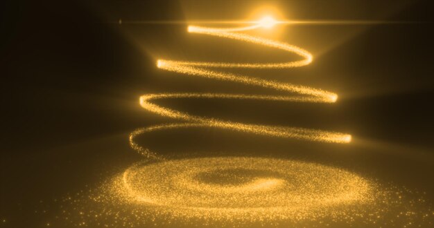 Abstracto amarillo naranja línea voladora de puntos y partículas luminosas de energía mágica brillante