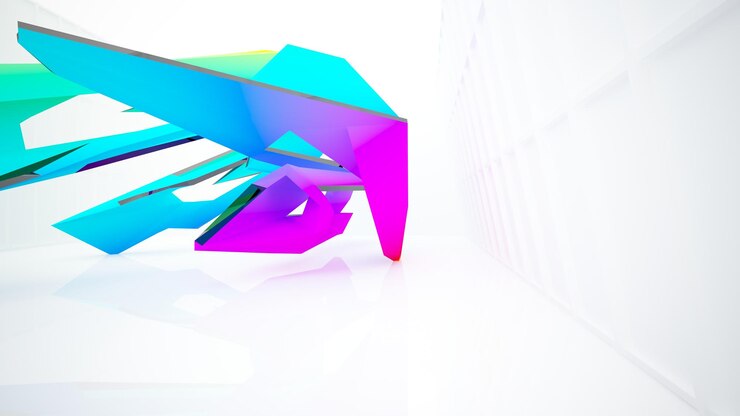 Foto abstracto arquitectónico blanco y vidrio interior de color gradiente de una casa minimalista