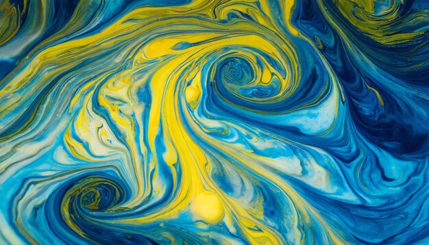 Foto abstracto azul brillante y fondo de pintura amarillo arte con textura de grunge fluido líquido