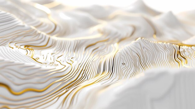 Abstracto blanco y dorado Relieve topográfico 3D realista con textura con capas onduladas