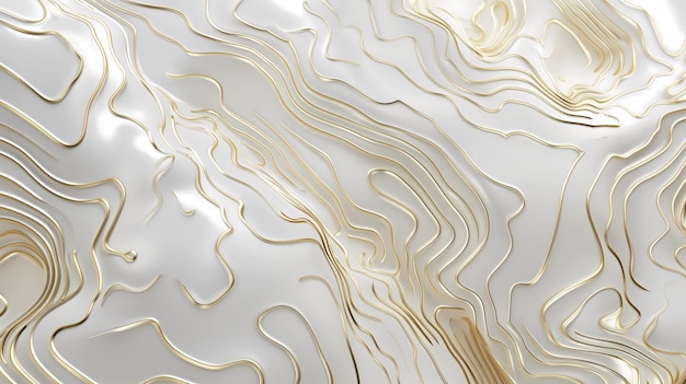 Abstracto blanco y dorado Relieve topográfico 3D realista con textura con capas onduladas