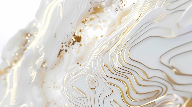 Abstracto branco e dourado Relief de topografia 3D realista texturizado com camadas onduladas