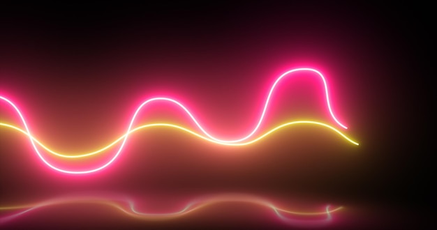 Foto abstracto brillante neón rojo y amarillo energía disco líneas de luz con reflejos fondo abstracto