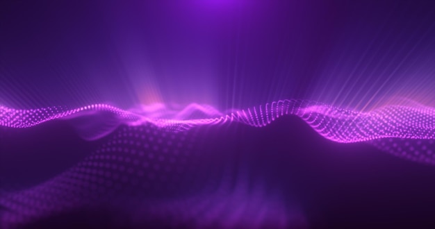 Abstracto brillante púrpura onda de energía mágica de partículas y puntos brillante brillante