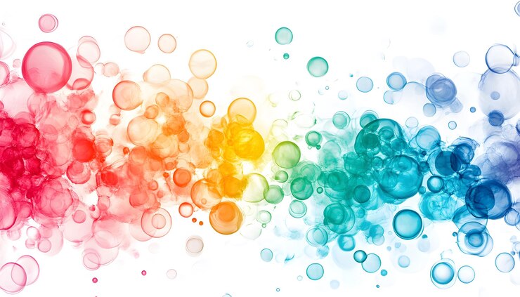 Abstracto Burbujas de acuarela de arco iris en fondo blanco
