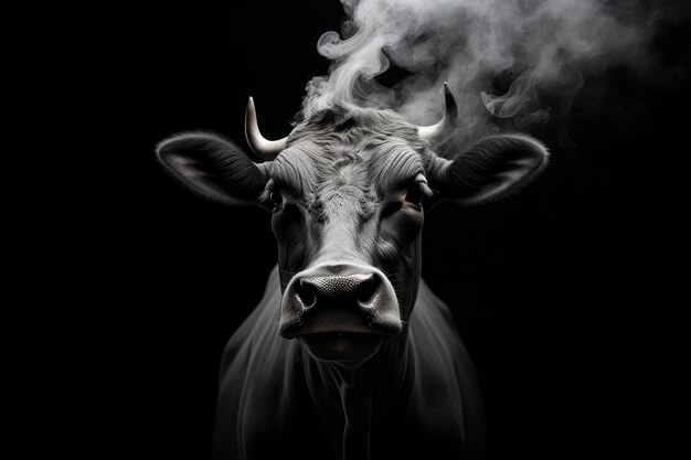 Foto abstracto cabeza de vaca en el humo