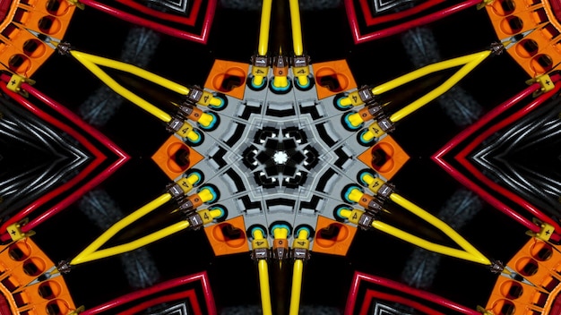 Abstracto Cables Cables eléctricos Patrón simétrico Ornamental Decorativo Caleidoscopio Movimiento Círculo geométrico y formas de estrellas