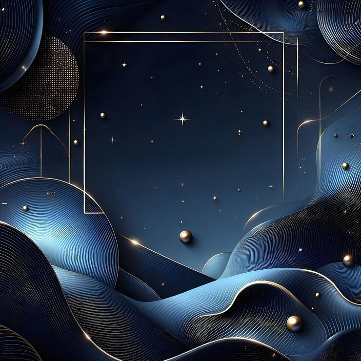 Abstracto Cartel del cielo nocturno con línea amarilla Patrones ondulados con estrellas y nubes