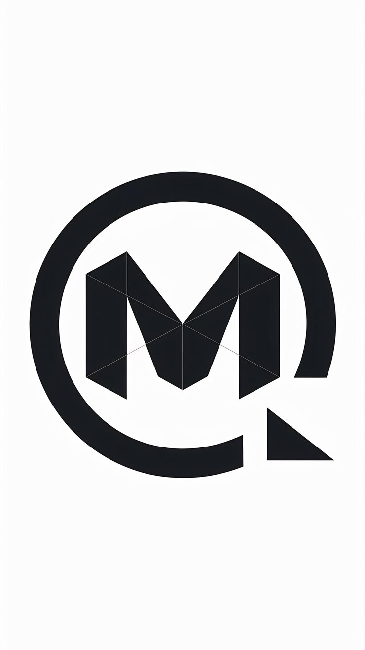 Foto abstracto círculo redondo poligonal m letra icono signo del logotipo de la empresa