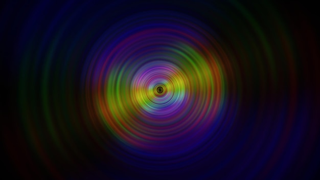 Abstracto Círculos concéntricos de neón de colores en un fondo oscuro
