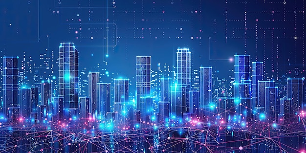 Abstracto de la ciudad de alta tecnología o metrópolis Edificios inteligentes conceptos de automatización de negocios