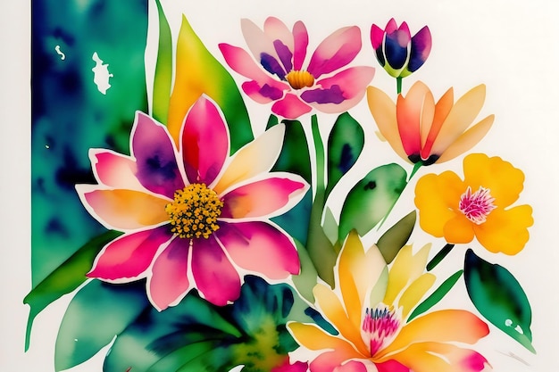 Foto abstracto collage de flores de primavera arte moderno de mediados de siglo bloques de colores plantas pintura en acuarela