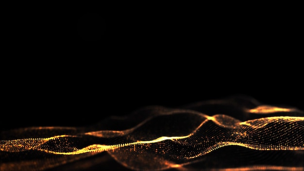 Abstracto de color negro y dorado partículas digitales onda con fondo bokeh
