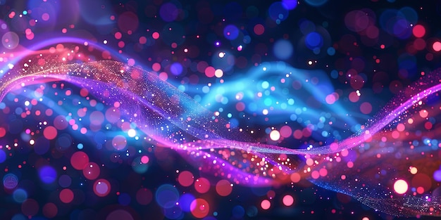 Abstracto Coloridas luces Bokeh y remolinos Fondo Diseño cósmico mágico festivo