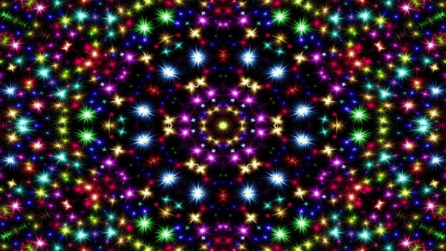 Foto abstracto colorido brillante e hipnótico concepto patrón simétrico caleidoscopio decorativo ornamental movimiento círculo geométrico y formas de estrellas