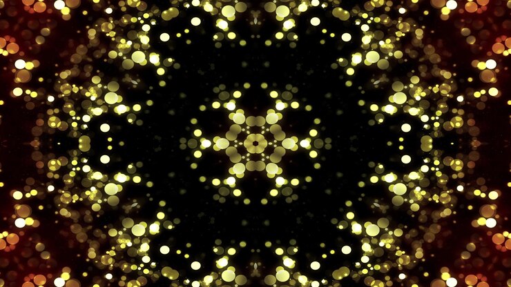Foto abstracto colorido brillante e hipnótico concepto patrón simétrico ornamental decorativo caleidoscopio movimiento círculo geométrico y formas de estrellas