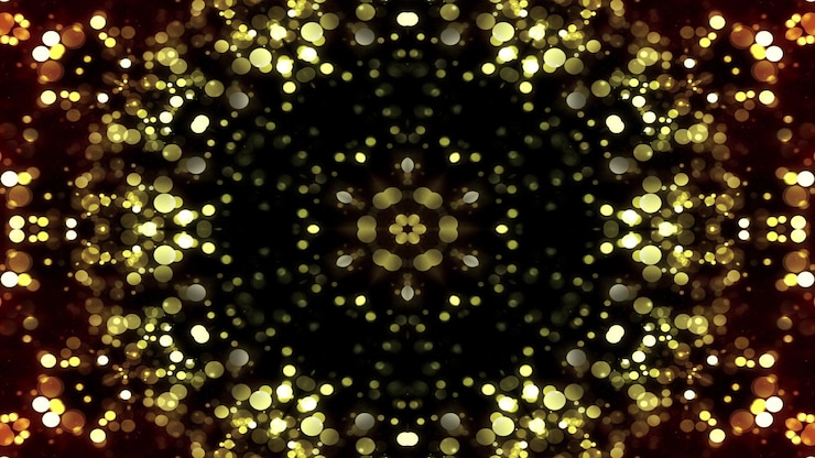 Foto abstracto colorido brillante e hipnótico concepto patrón simétrico ornamental decorativo caleidoscopio movimiento círculo geométrico y formas de estrellas