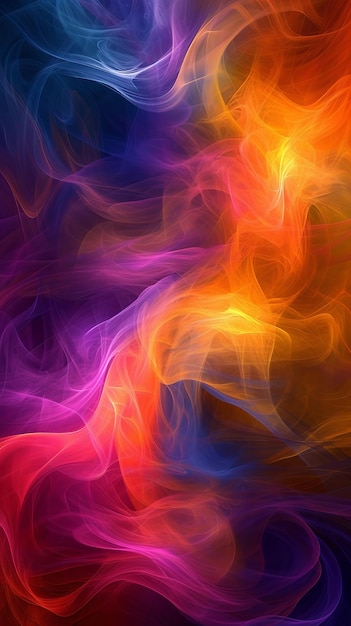 Abstracto colorido humo girando en fondo oscuro vibrante concepto de arte abstracto