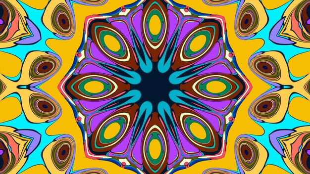 Abstracto colorido mandala psicodélica patrón de fondo caleidoscopio para un festival de música de verano