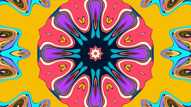 Abstracto colorido mandala psicodélica patrón de fondo caleidoscopio para un festival de música de verano