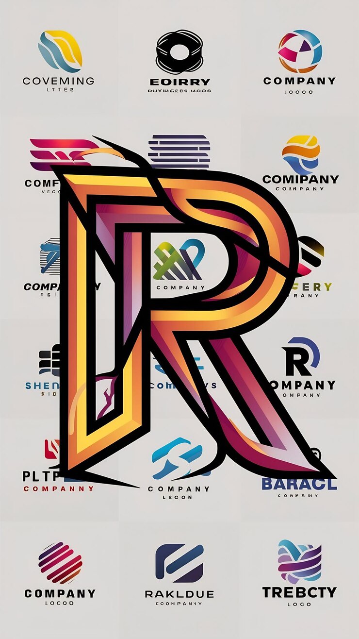 Foto abstracto de la compañía r letras signo vector logotipos icono diseño del paquete