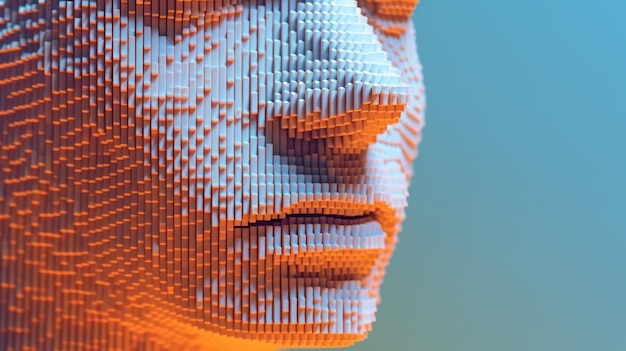 Abstracto Concepto digital de rostro humano con inteligencia artificial y tecnología virtual Innovación científica y tecnológica Cabeza de ciborg futurista