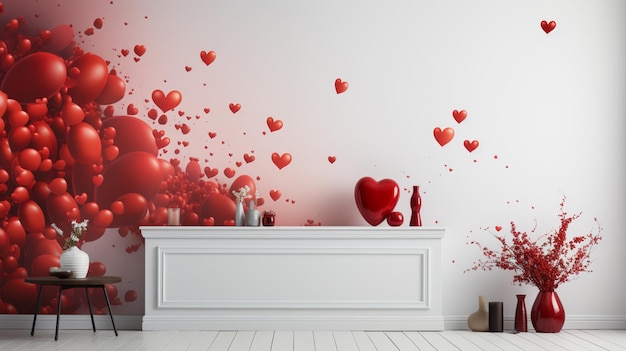 Abstracto corazón rojo rosa sobre fondo blanco Concepto de amor tarjeta de felicitación del día de San Valentín