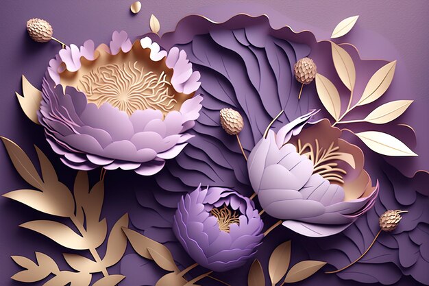 Abstracto de papel de flor cortado fundo Belas e delicadas peônias pastel AI