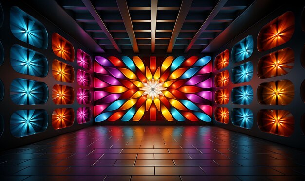 Foto abstracto de parede com padrão geométrico com luz led colorida ra trending background calm illustration.