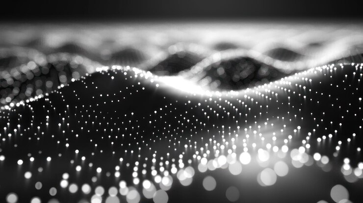Abstracto digital moderno en blanco y negro con partículas radiantes Diseño elegante