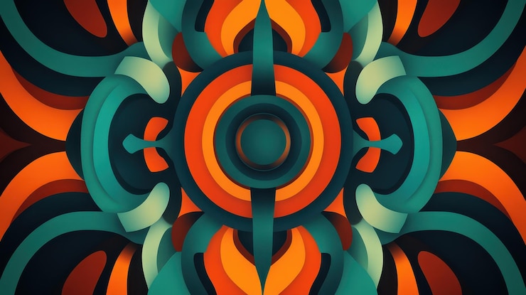 Abstracto Diseño circular de mandala con tonos de azul azulado y naranja