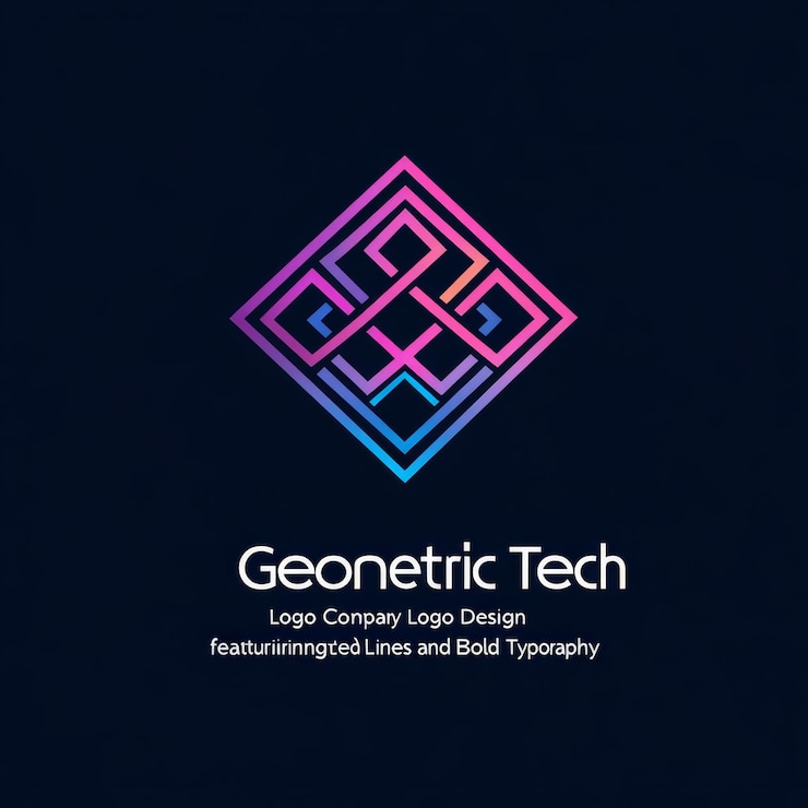 Foto abstracto diseño del logotipo de la compañía geométrica con líneas entrelazadas y tipografía en negrita