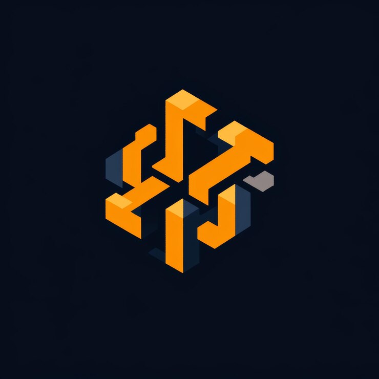Foto abstracto diseño del logotipo del hexágono geométrico naranja y azul