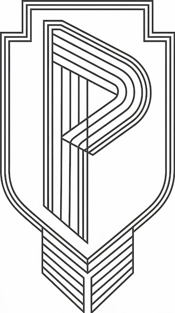 Abstracto Diseño vectorial de signos de escudo con icona lineal de la letra P del logotipo