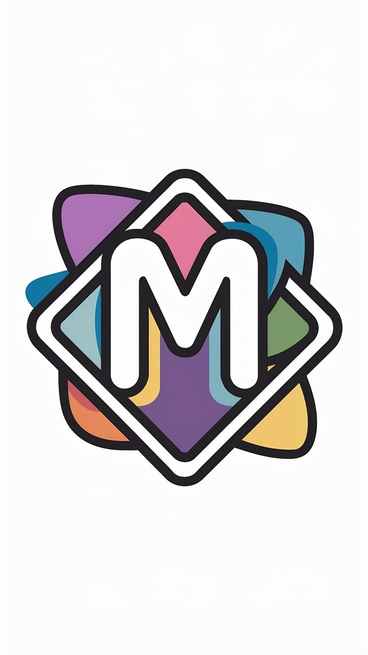 Foto abstracto divertido colorido rombo icono letra m logotipo signo diseño vectorial