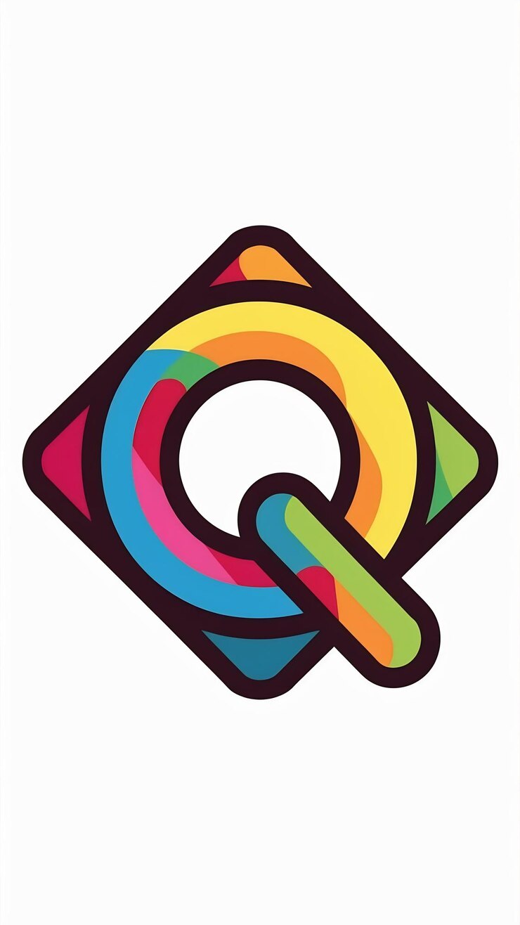 Foto abstracto divertido colorido rombo icono letra q logotipo signo diseño vectorial