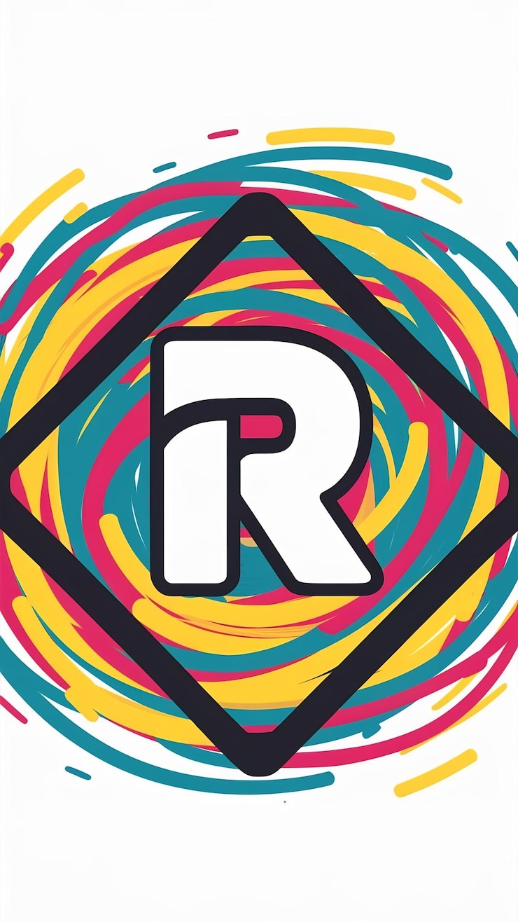 Foto abstracto divertido colorido rombo icono letra r logotipo signo diseño vectorial