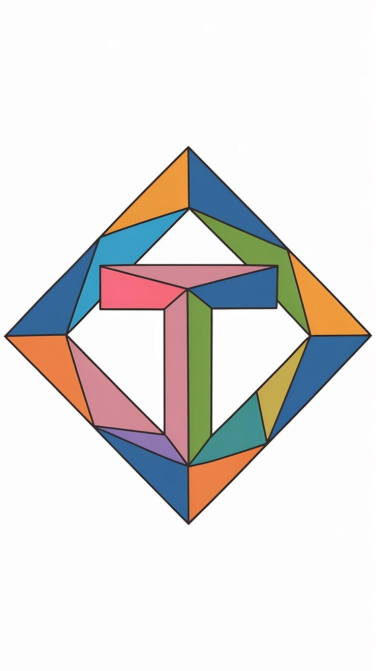 Foto abstracto divertido colorido rombo icono letra t logotipo signo diseño vectorial
