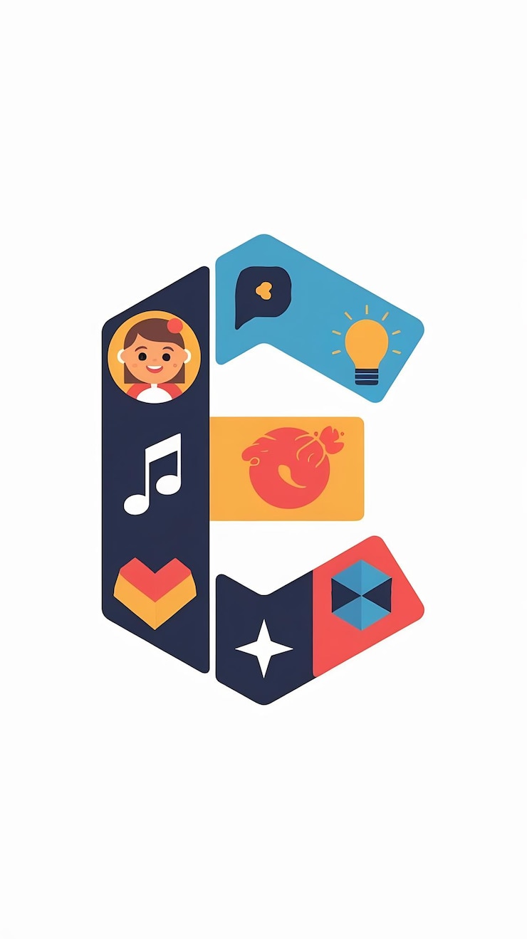 Foto abstracto divertido signo de logotipo de la letra e niños planos hexágono avatar ve